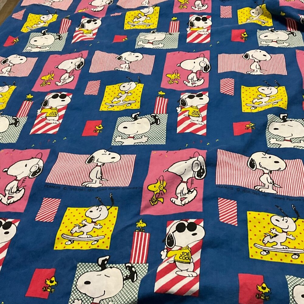 Peanuts Snoopy Cotton Duvet Cover Bedding Vintage 70s Blue 55" x 84"